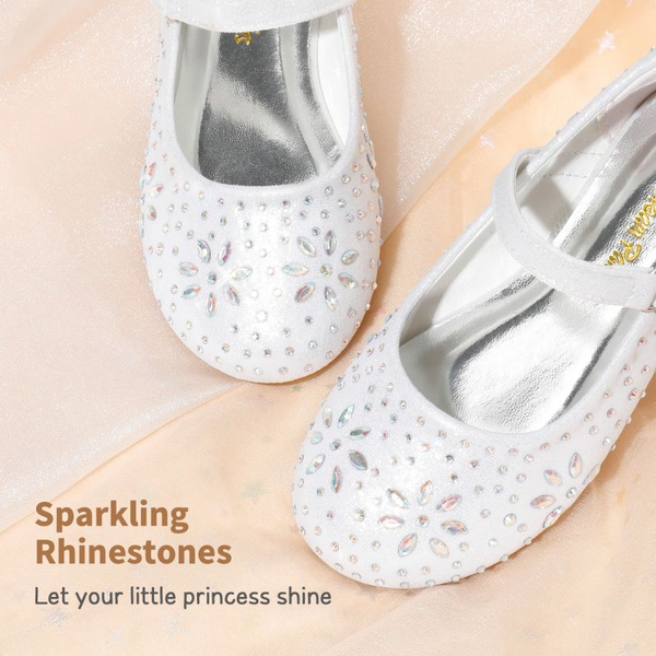 Girl's Mary Jane Buckle Rhinestone Flats - WHITE - 2